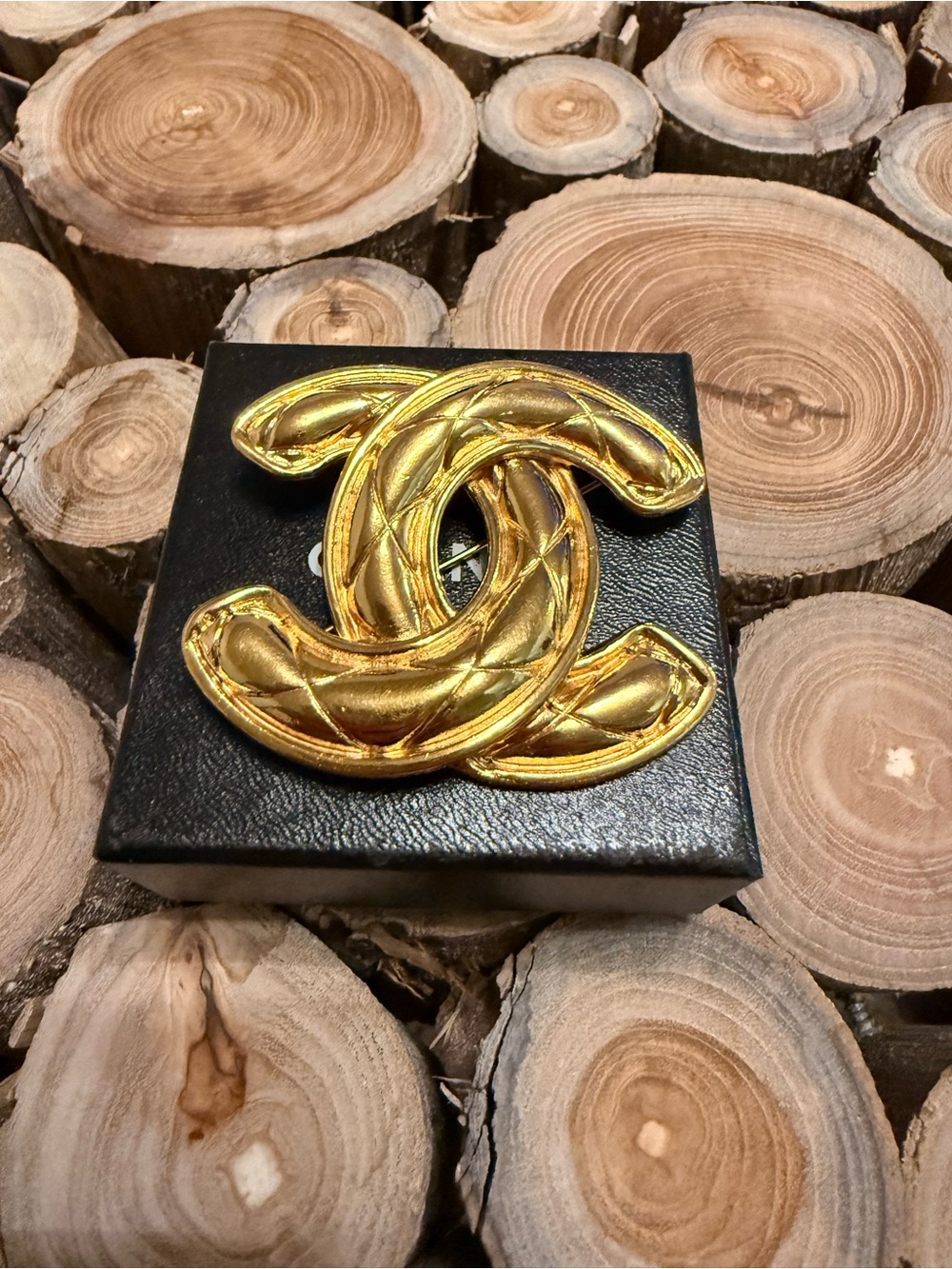 CHANEL Gold Quilted CC Logo Brooch
